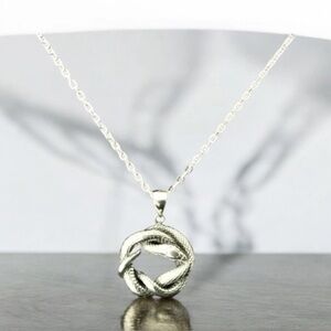 925 Sterling Silver Entwined Snake Snakes Pendant Free Chain Necklace